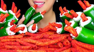 ASMR VIRAL TIK TOK JALAPENOS WITH CREAM CHEESE AND TAKIS  TAKIS ASMR  EATING ASMR  TracyN ASMR [upl. by Aihc]