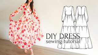 DIY Maxi Chiffon Dress with Tiered Ruffle Skirt  Sewing Pattern [upl. by Nnaytsirk]