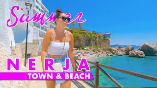 Nerja town amp beach walk  Summer 2023  Spain 4K immersive virtual tour [upl. by Nivlek]