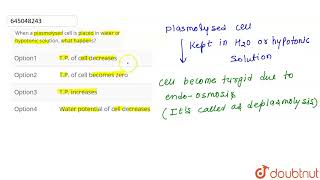 When a plasmolysed cell is placed in water or hypotonic solution what happens  CLASS 12  T [upl. by Lokkin985]