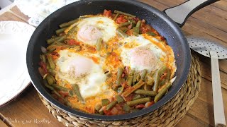 Judías verdes con tomate y huevo😋RECETA RICA FÁCIL Y SANA [upl. by Ytsanyd]