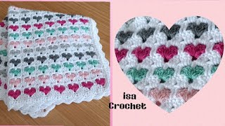 Tuto couvertureplaid quotpetits coeursquot avec des restes de laine au crochet 😍 isacrochet [upl. by Poppy]