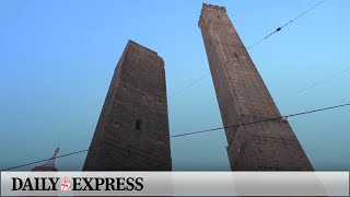 Leaning tower cordoned off in Bologna amid collapse fears [upl. by Ellehctim]