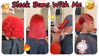 ❣️How To Do Swoop Ponytail With Low Buns On Natural Hair  New Trend Red Color Hair Ft Ula Hair [upl. by Asyal77]