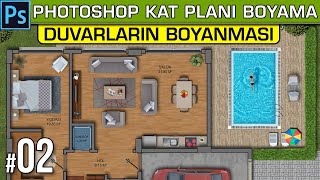 02 Photoshop Kat Planı Boyama Eğitim Seti  Duvarları Boyama  Photoshop Dersleri [upl. by Inahs]