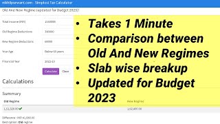 DEMO  Simplest Old Vs New Tax Regime Calculator with 2023 Budget update [upl. by Anehsuc]