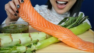 GIANT SALMON  FRESH LETTUCE STEAM ASMR EATING SOUNDS NO TALKING  SASASMR [upl. by Emmons]