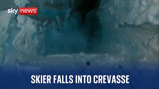 Watch the terrifying moment a skier falls into a crevasse in France [upl. by Marpet]