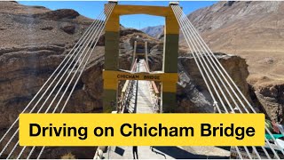 Driving on Chicham Bridge in Spiti Valley  Dangerous Roads in Kibber Village [upl. by Amadeo]