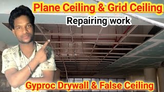 Plane Ceiling  Grid Ceiling  Gyproc Drywall and False Ceiling  Repairing work [upl. by Alleon]