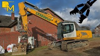 House Demolition with modern hydraulic excavator LIEBHERR 926 tearing down old house 1 [upl. by Cornelie]