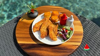 Breaded chicken with mini potato cakes [upl. by Nwonknu]