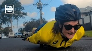 Swimmer Cate Campbell Recreates Skeleton Luge on Skateboard Shorts [upl. by Grete]