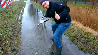 0292 Time lapse  Draining a large puddle onto a footpath in Germany newC [upl. by Diskin]