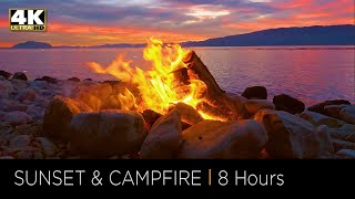 8 Hours of Relaxing Campfire by a Lake at Sunset in 4k UHD Stress Relief Meditation amp Deep Sleep [upl. by Lallage]