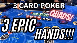 3 CARD POKER in LAS VEGAS 3 EPIC HANDS QUADS WOW 🔥 [upl. by Hterag]