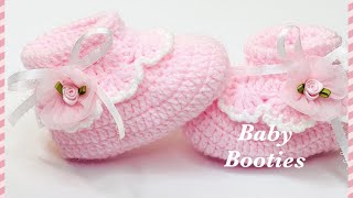 Easy crochet baby shoes cuffed baby booties VARIOUS SIZES Crochet For Baby [upl. by Enicul502]