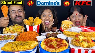 KFC Vs Dominos Vs Street Food Eating Challenge🤩 Pani puri Pizza Noodles Burger Drumstick [upl. by Attenrev336]