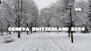 🇨🇭Visit Geneva Switzerland 2024 in winter Snow walkWalking Tour 4K walkingtour 4k [upl. by Tsuda]