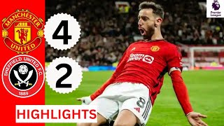 Manchester United vs Shelfield United 42 HIGHLIGHTS Bruno Fernandes Brace Maguire amp Højlund goals [upl. by Ahseekat941]