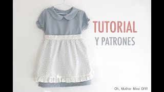 Costura Vestido con delantal para niñas patrones gratis hasta talla 9 años [upl. by Atiekram]