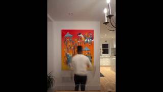 How to install a large and heavy 48”X60” RAINING COWS multilayered Resin painted painting [upl. by Ahsinotna36]