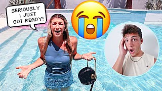 Making My WIFE Get FULLY DRESSED Then THROWING Her In The POOL PRANK [upl. by Chelsey332]