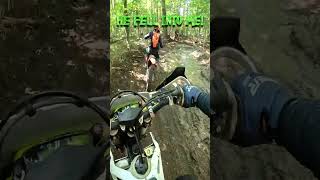 Colliding on the trail  2 stroke dirt bike racing  Husqvarna te150  AWRCS [upl. by Oniskey]