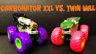 Carbonator XXL Vs Twin Mill  Hot Wheels Monster Trucks Glow In The Dark [upl. by Sunev394]