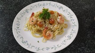 How to cook pasta aglio olio with shrimp  simple and easy recipe [upl. by Aiselad]