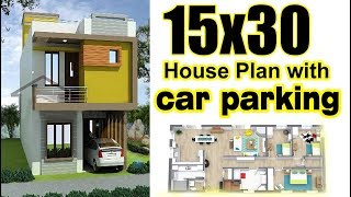 15X30 House plan with car parking  450 sq ft  2 marla house plan [upl. by Lesli534]