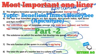 most important one liner on Apiculture Honey Bee [upl. by Bowe]