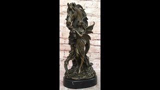 Fantasy Winged Fairy with Mythical Unicorn Horse Sculpture Signed Original Patoue YRD1308 [upl. by Neal]