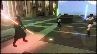 Star Wars Jedi Academy Movie Duels  QuiGon Jinn amp ObiWan Kenobi VS Darth Maul  NPC Wars [upl. by Viradis770]