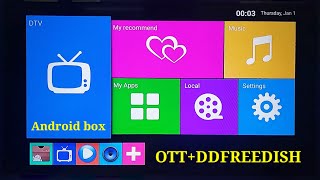 Android smart tv box  DDFREEDISH SET TOP BOX UNBOXING 4K DDFREEDISHOTT APP DVBT2DVBS2 [upl. by Abshier]