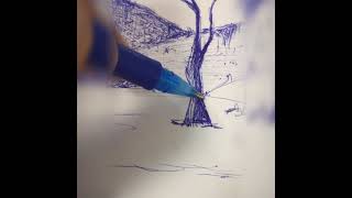 Drawing a landscape with ballpoint pen [upl. by Yluj]