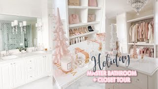 HOLIDAY MASTER BATHROOM amp MASTER CLOSET TOUR  GIVEAWAY☕️🎅🏻 [upl. by Ymor]