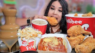 JOLLIBEE GRAVY FOUNTAIN MUKBANG Fried ChickenJolly SpaghettiAdobo RiceCrispy Fries ASMR filipino [upl. by Etteraj]