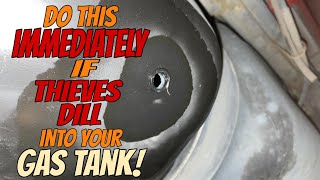 Simplest ever seen  How to fix a hole in your gas tank thieves drilledquick simple and cheap… [upl. by Giffer118]