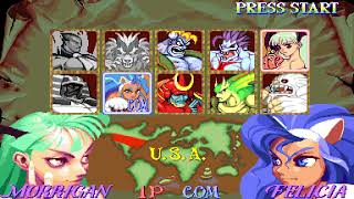 Darkstalkers 1  Morrigan vs Felicia Hard Arcade Capcom Vampire [upl. by Aerahs15]