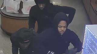 Caught on camera Houston jewelry store thieves smash case grab gold [upl. by Etterb]