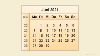 Kalender Juni 2021 [upl. by Sudnac]