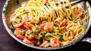 Lemon Garlic Shrimp Pasta  So Easy Youll Make It All Year Long [upl. by Neelloj]