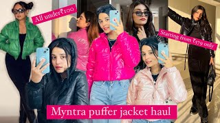 Puffer jacket haul  latest winter wear haul from myntra under ₹1000  best winter collection [upl. by Abdul766]