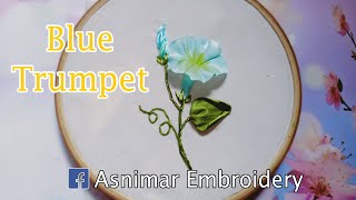 Blue Trumpet Ribbon Embroidery Design amp Tutorial [upl. by Mccready]