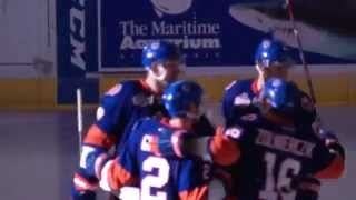 Griffin Reinhart  First Pro Goal AHL Oct 17 2014  Bridgeport vs Albany [upl. by Demah371]