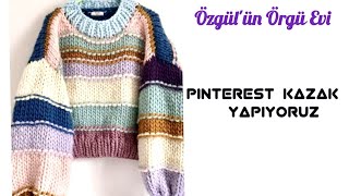 İKİ ŞİŞLE YUVARLAK YAKA KAZAK YAPIMI  PINTEREST KAZAĞI ÖRÜYORUZ  ARTAN İPLERİ DEĞERLENDİRDİM [upl. by Annerahs631]