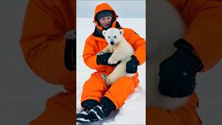 Found a baby polar bear cub in ocean☺️ animals shorts polarbear wildlife penguin [upl. by Yggam308]