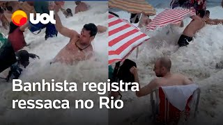 Ressaca no Rio Mulher filma ondas gigantes em Ipanema Gravava de brincadeira e saí com arranhões [upl. by Niajneb]