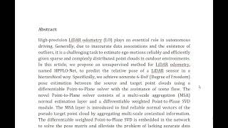 HPPLO Net Unsupervised LiDAR Odometry Using a Hierarchical Point to Plane Solver [upl. by Aiciled]